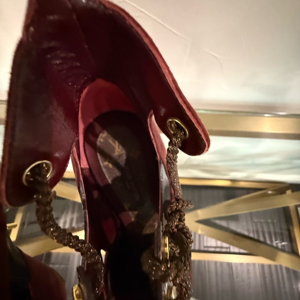 Louis Vuitton Spicy Runway 2009 Burgundy Suede Embellished Platform Heels | Rare - Picture 9 of 17